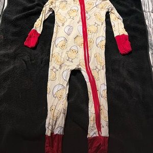 Chick Print Kids Footie with Red Trim